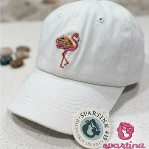 NWT Spartina 449 White Cotton Flamingo Embroidered Baseball Hat